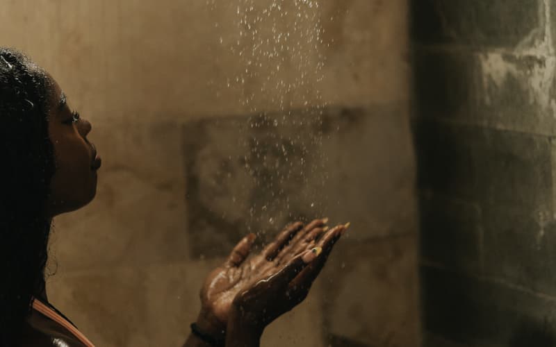 Serene Rain Shower and Natural Stone Bathroom at Rimbun Canggu Villa
