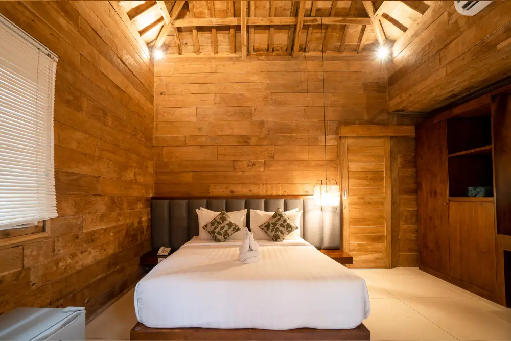 Spacious One-Bedroom Joglo Villa Interior with Teakwood Furniture at Rimbun Canggu