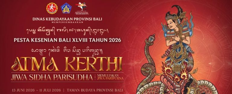 Official poster for the Bali Arts Festival 2026 (Pesta Kesenian Bali XLVIII) featuring traditional Balinese iconography.